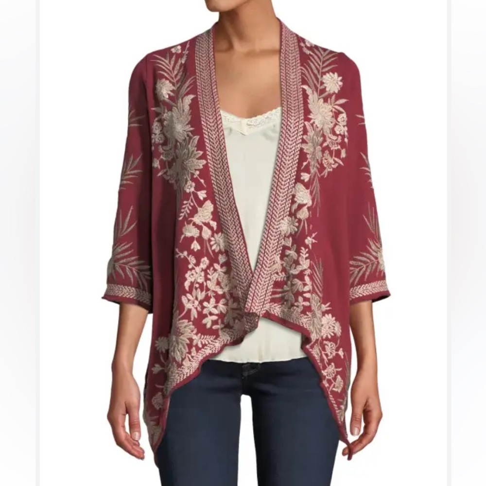 Johnny Was Otis Othilia Embroidered Drape Cardigan Size S EUC